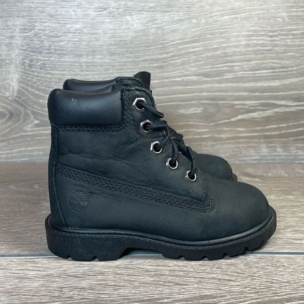 Timberland 6” Classic Waterproof Black Leather Toddler Boy Size 7 Lace Up Boots